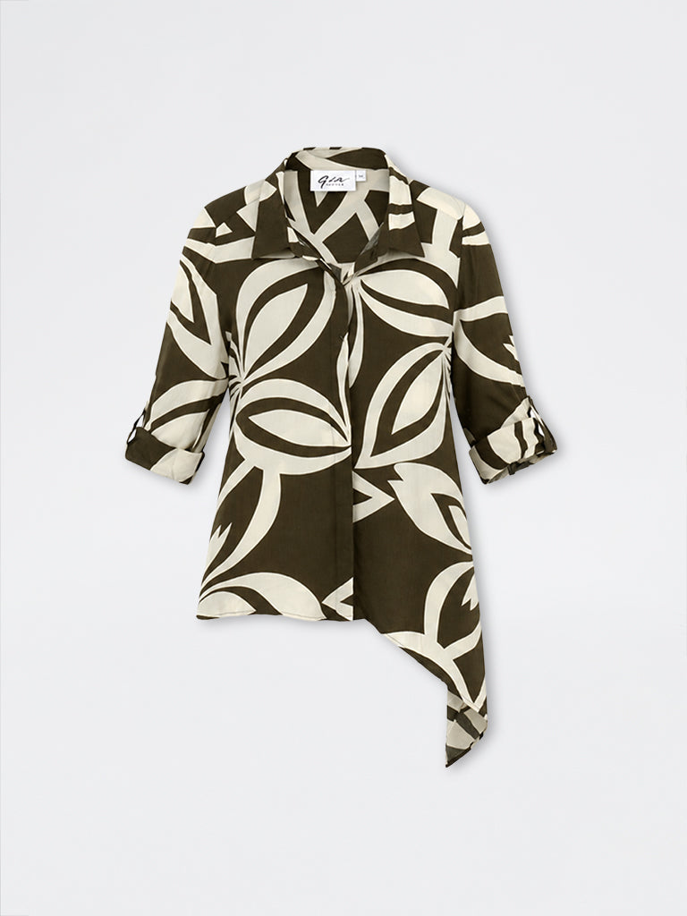 Gia Olive Floral Printed Asymmetrical Blouse
