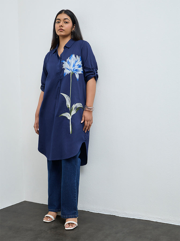 Gia Navy Floral Cotton Tunic