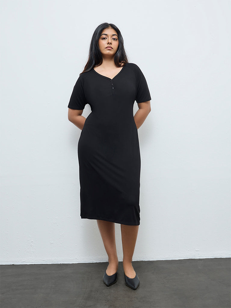 Gia Black Solid A-Line Dress