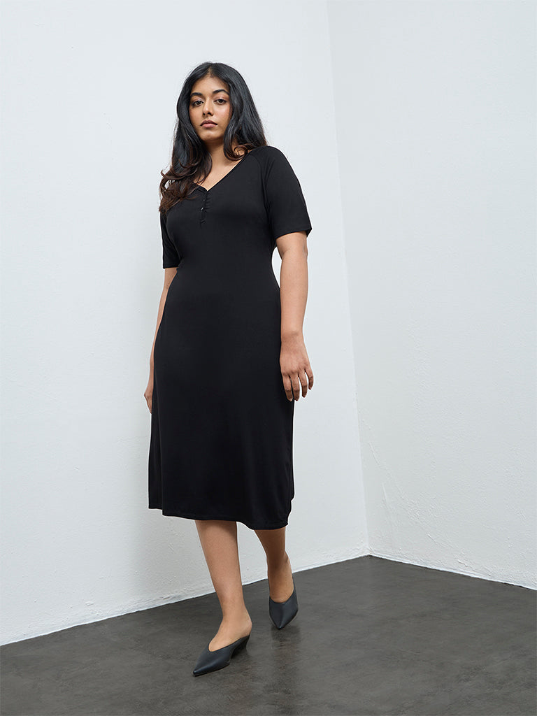 Gia Black Solid A-Line Dress