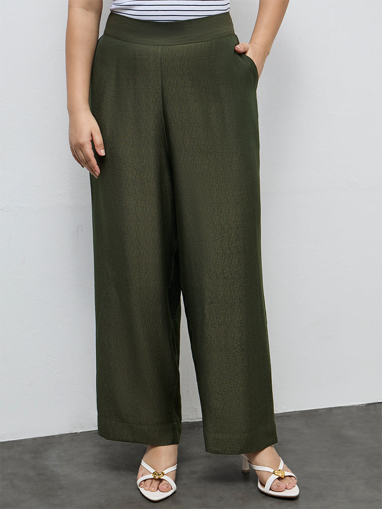 Gia Dark Olive Solid High-Rise Pants