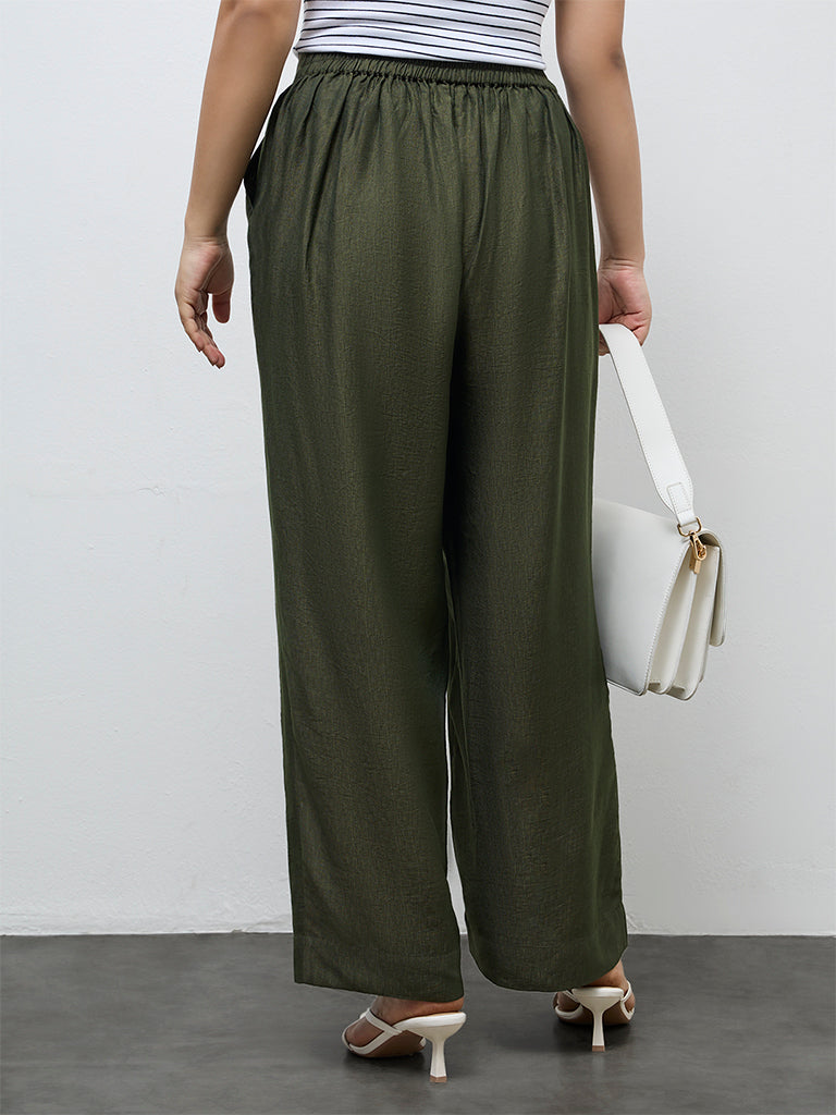 Gia Dark Olive Solid High-Rise Pants