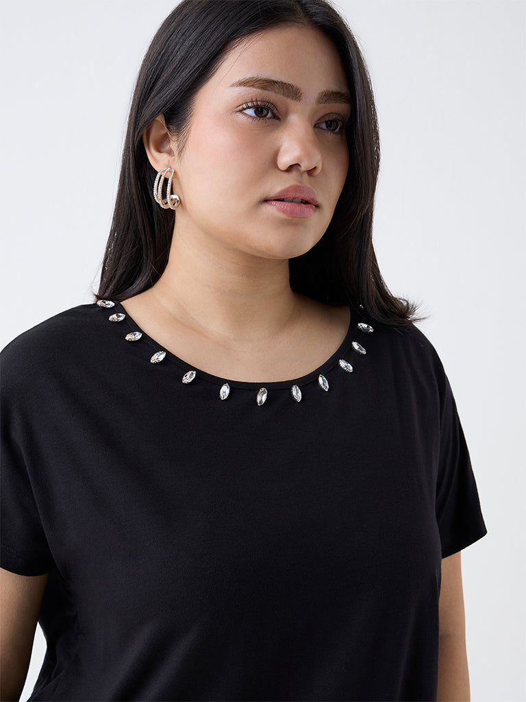 Gia Black Diamante Embellished Top