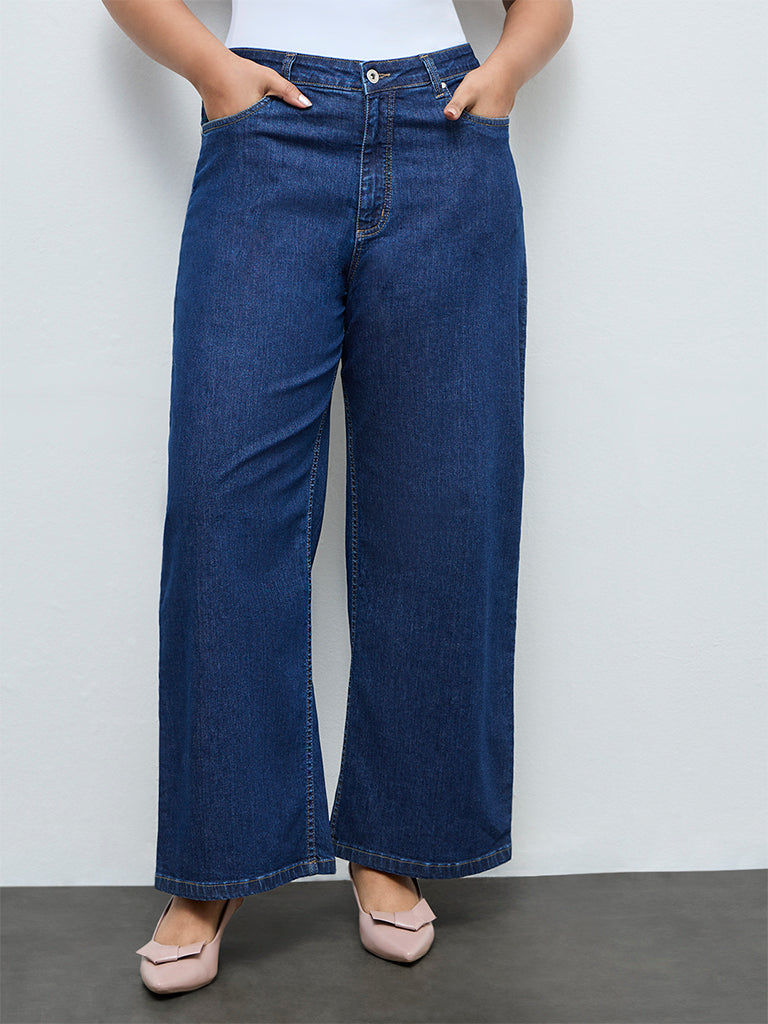 Gia Dark Blue Relaxed-Fit High-Rise Jeans