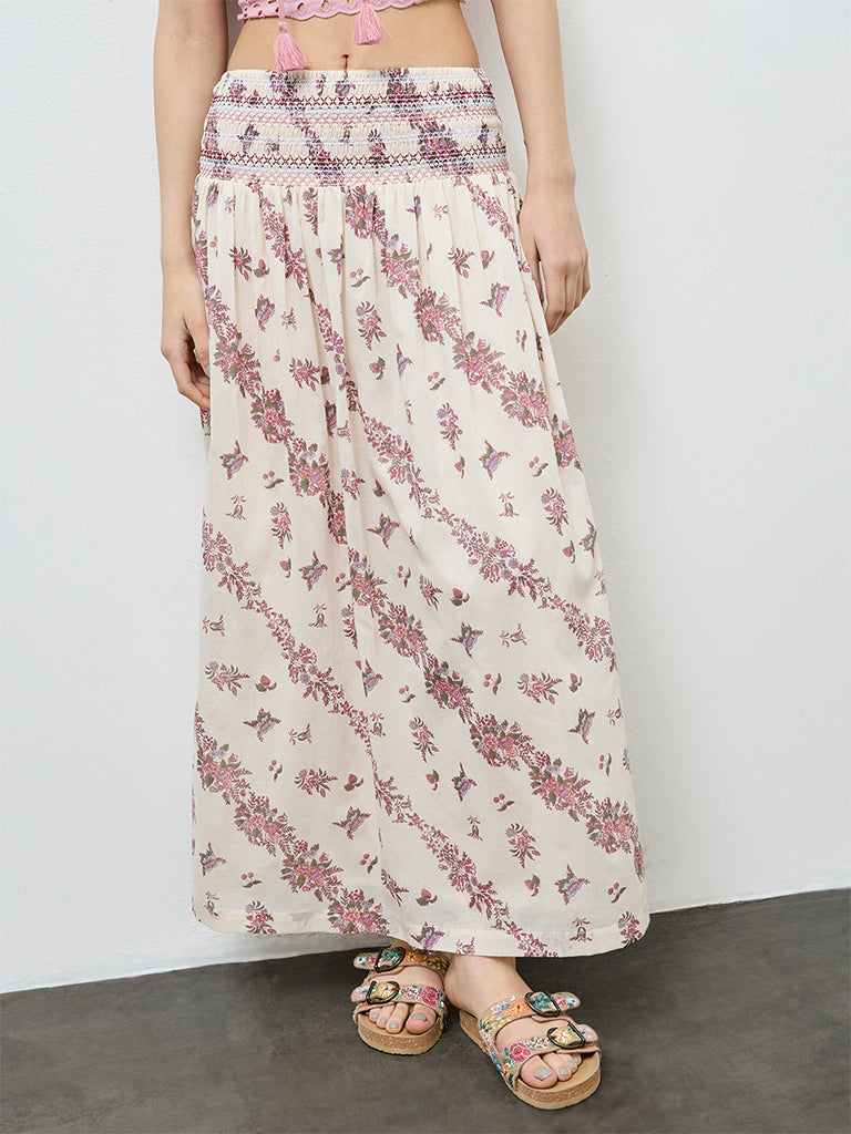 Bombay Paisley Off-White Floral Cotton Skirt