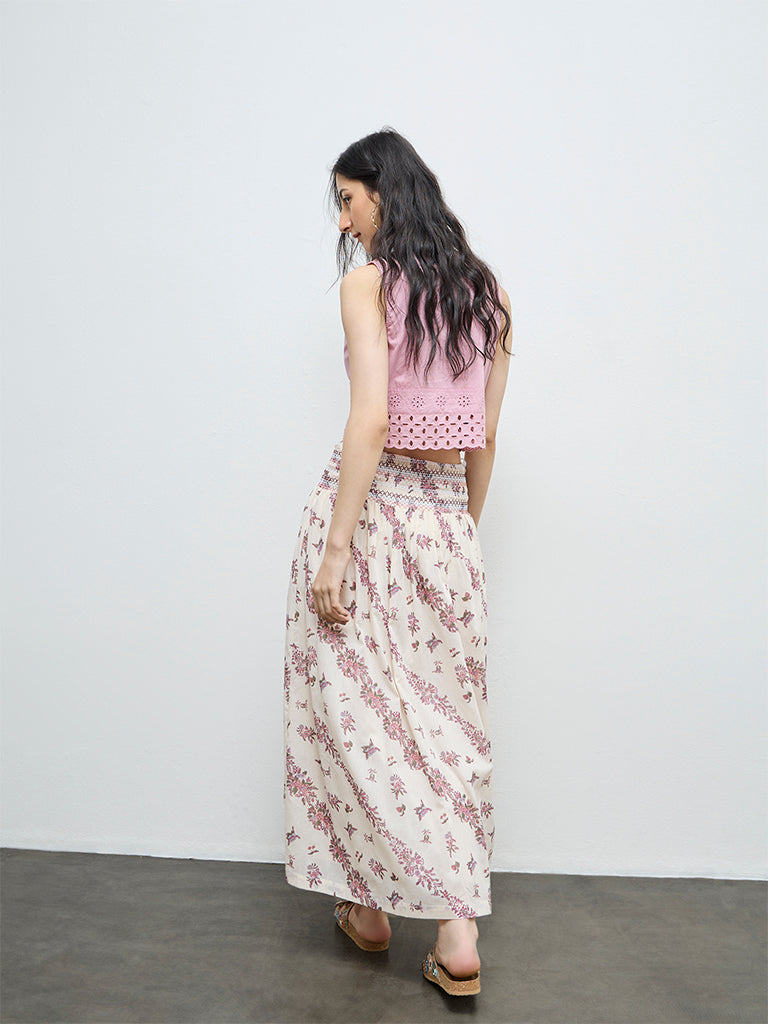 Bombay Paisley Off-White Floral Cotton Skirt
