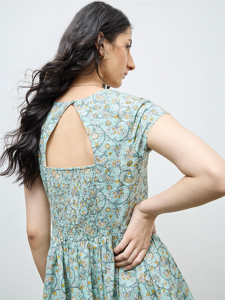 Bombay Paisley Mint Floral Cotton A-Line Dress