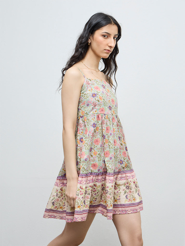 Bombay Paisley Multicolour Foliage Pattern Cotton A-Line Dress