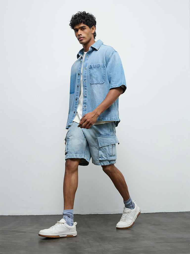 Nuon Blue Relaxed-Fit Denim Shirt