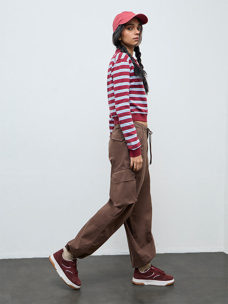 Nuon Brown High-Rise Cotton-Blend Cargo Pants