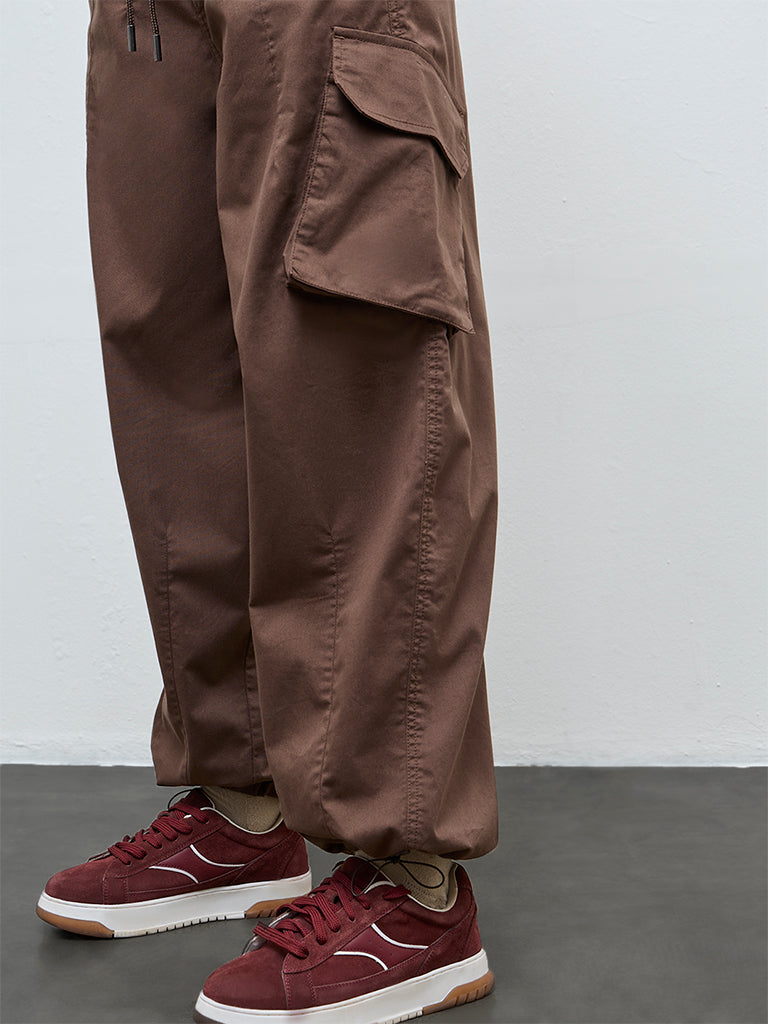 Nuon Brown High-Rise Cotton-Blend Cargo Pants