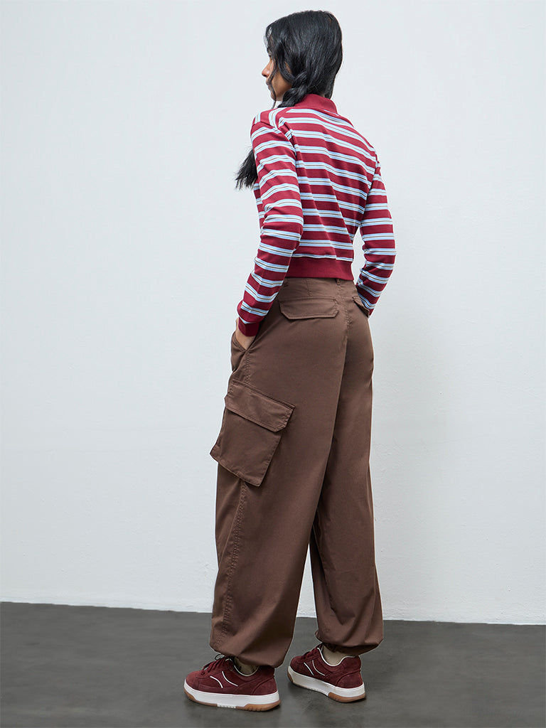 Nuon Brown High-Rise Cotton-Blend Cargo Pants