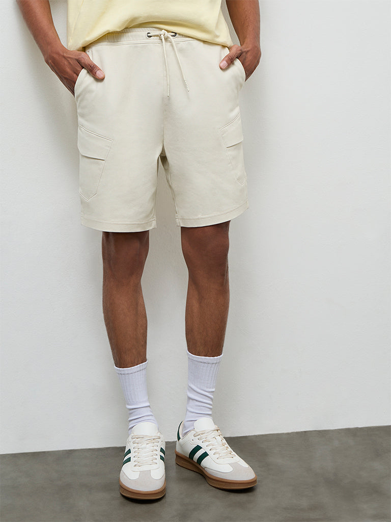 Nuon Off-White Relaxed-Fit Mid-Rise Cotton-Blend Shorts