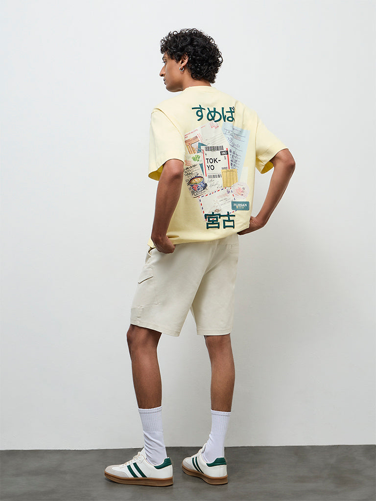 Nuon Off-White Relaxed-Fit Mid-Rise Cotton-Blend Shorts