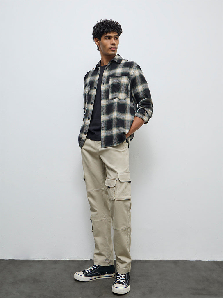Nuon Taupe Cargo-Style Relaxed-Fit Mid-Rise Cotton-Blend Pants