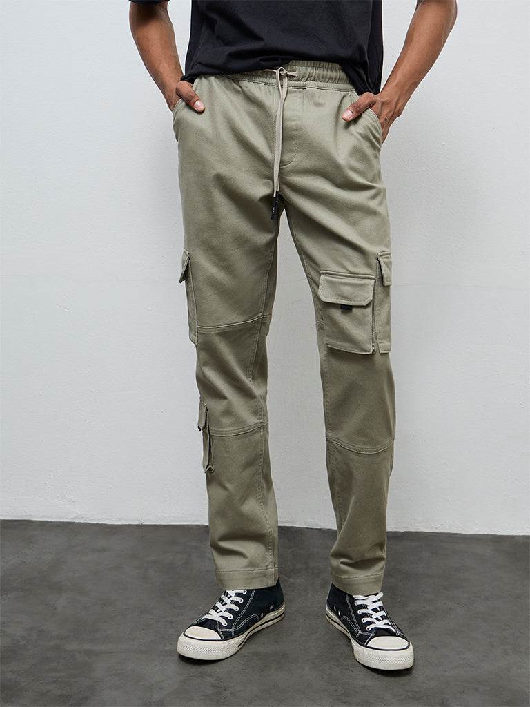 Nuon Sage Cargo-Style Relaxed-Fit Mid-Rise Cotton-Blend Pants