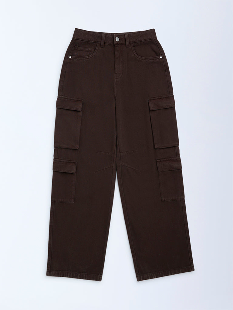 Y&F Kids Boys Dark Brown Mid-Rise Cargo Jeans