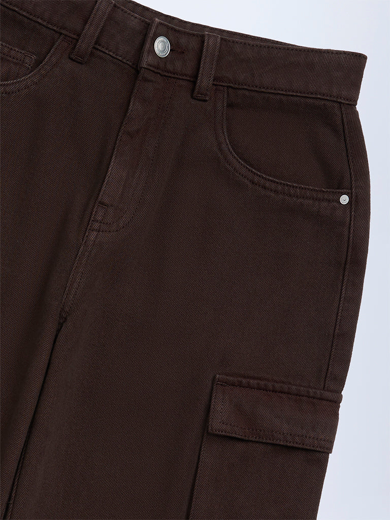 Y&F Kids Boys Dark Brown Mid-Rise Cargo Jeans