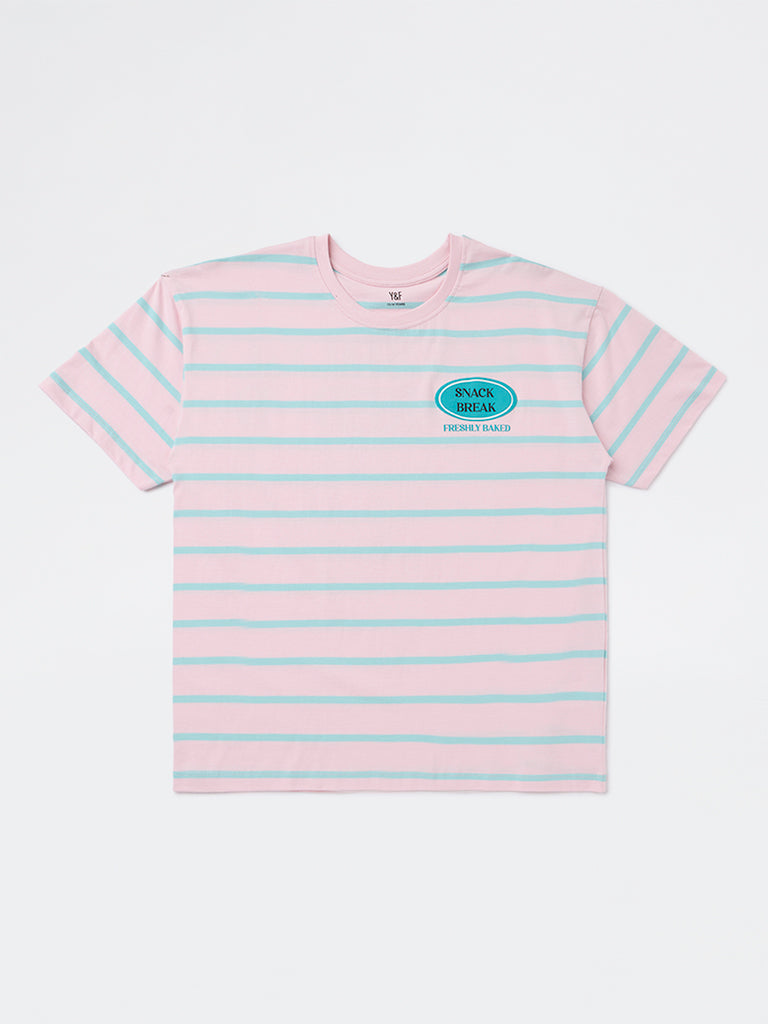 Y&F Kids Girls Light Pink Striped Cotton T-Shirt