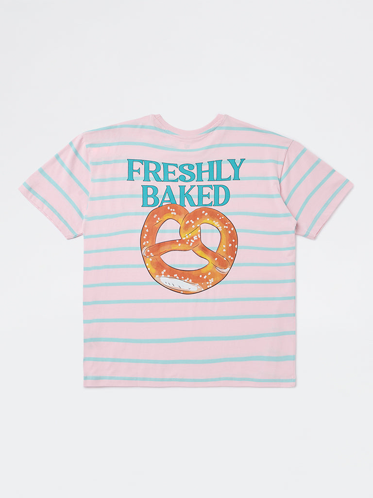 Y&F Kids Girls Light Pink Striped Cotton T-Shirt