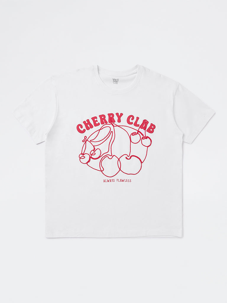 Y&F Kids Girls White Text Design Cotton T-Shirt