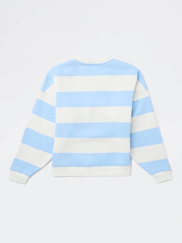 Y&F Kids Girls Blue Striped Cotton-Blend Sweatshirt