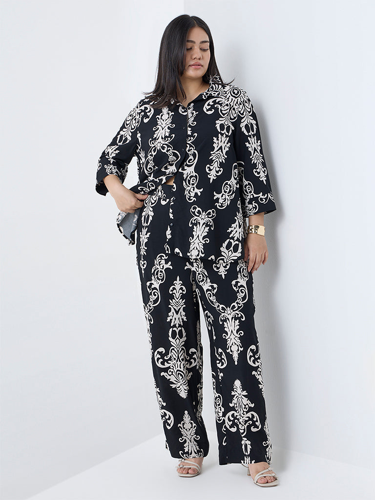Gia Black Printed Mid-Rise Pants