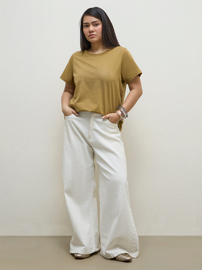 Gia Mustard Embellished Cotton T-Shirt