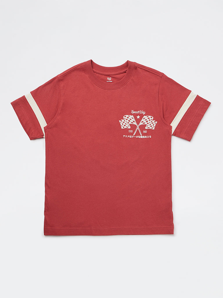 Y&F Kids Boys Red Racer-Inspired Cotton T-Shirt