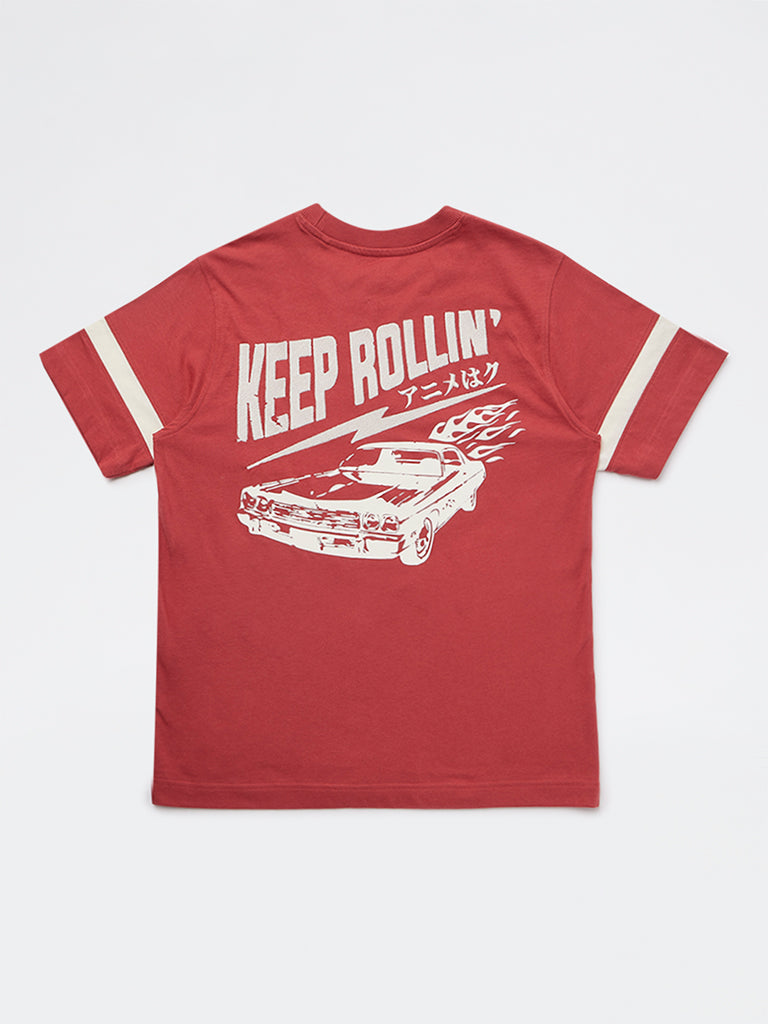 Y&F Kids Boys Red Racer-Inspired Cotton T-Shirt