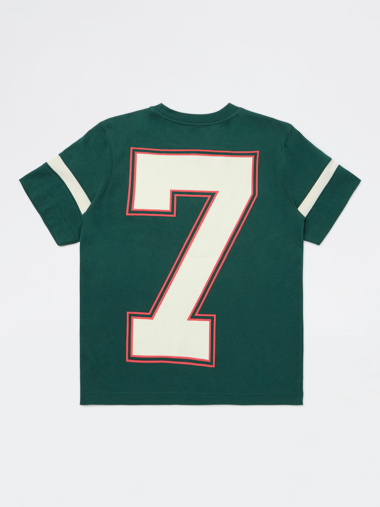 Y&F Kids Boys Green Text Pattern Cotton T-Shirt