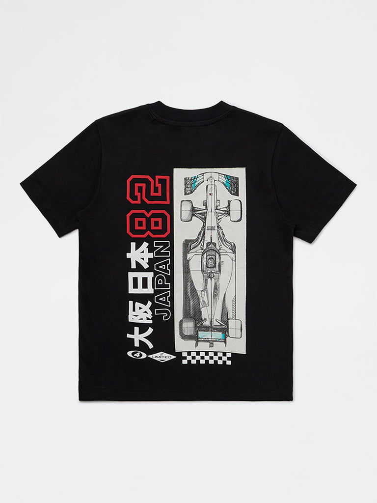 Y&F Kids Boys Black Graphic Printed Cotton T-Shirt