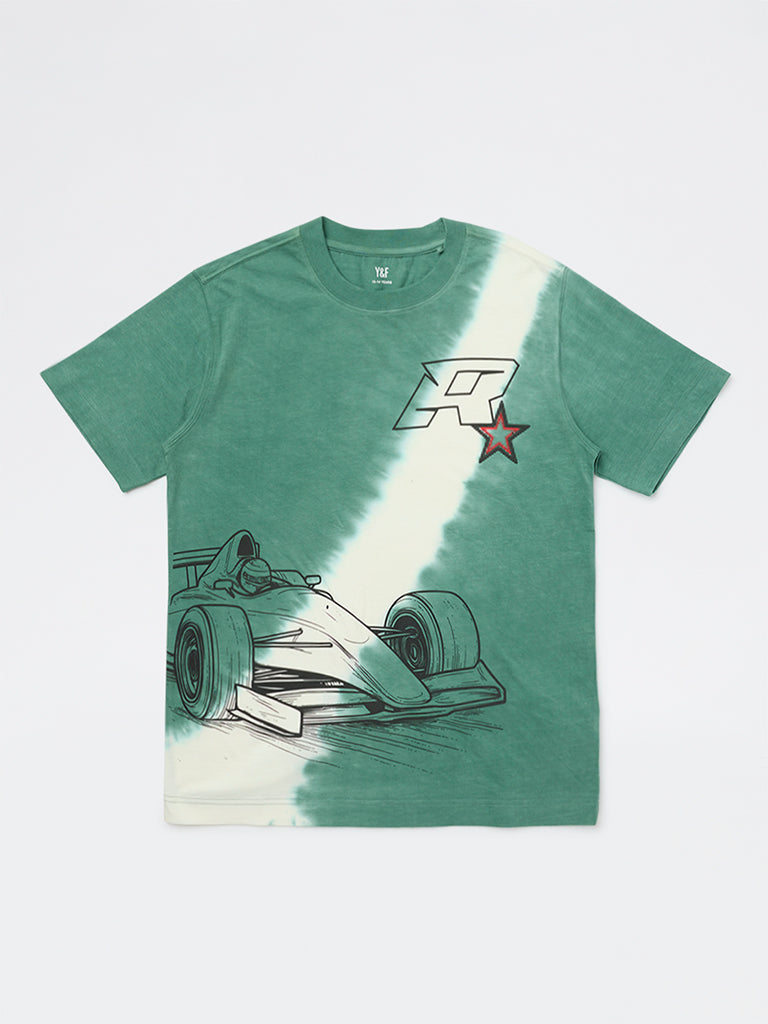 Y&F Kids Boys Green Tie-Dye Cotton T-Shirt