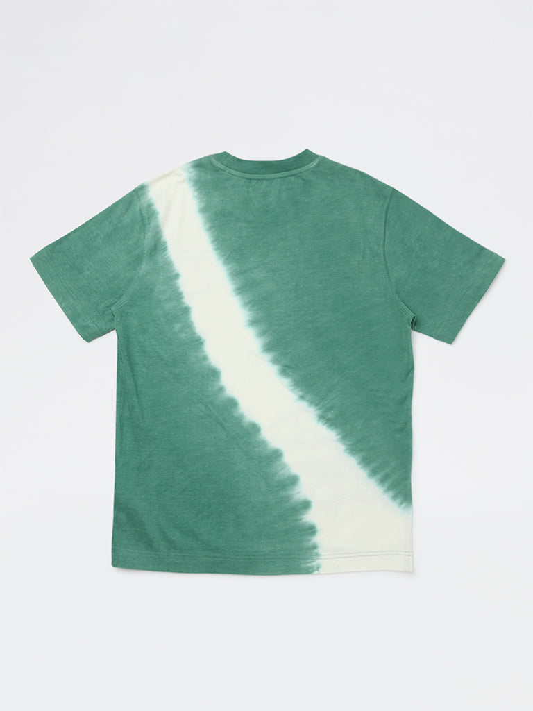 Y&F Kids Boys Green Tie-Dye Cotton T-Shirt