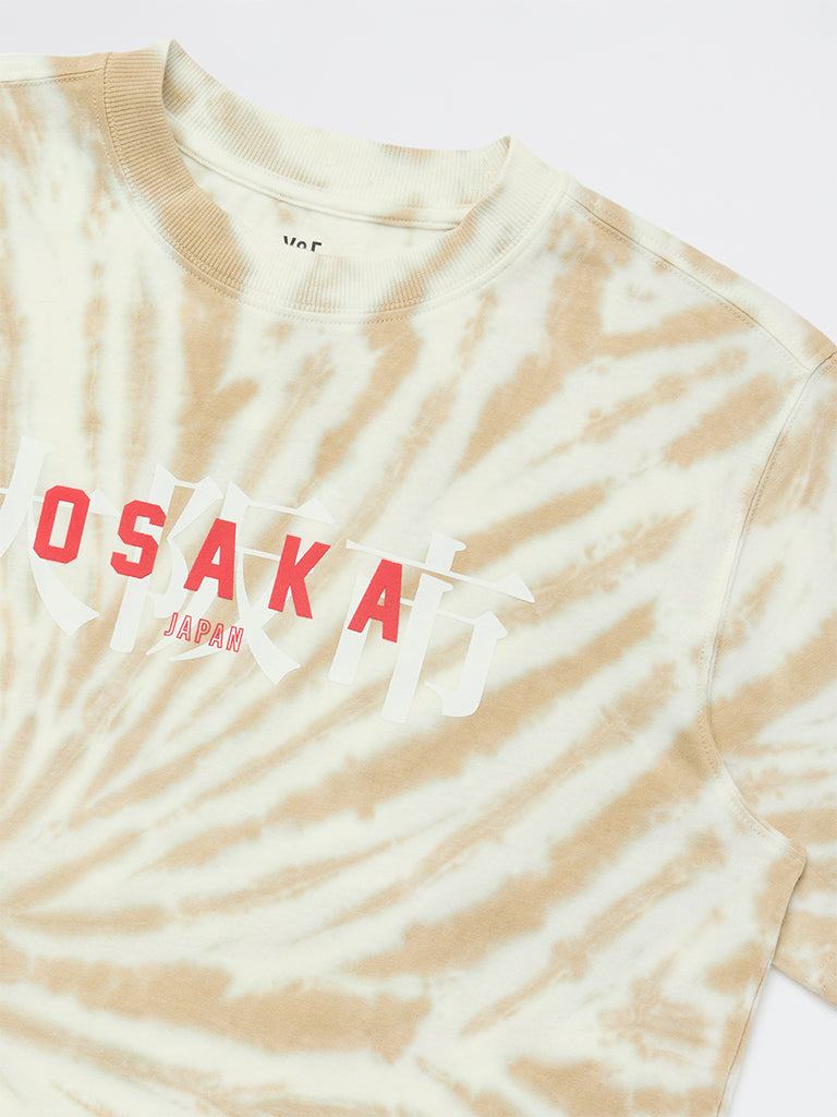 Y&F Kids Boys Beige Tie-Dye Cotton T-Shirt