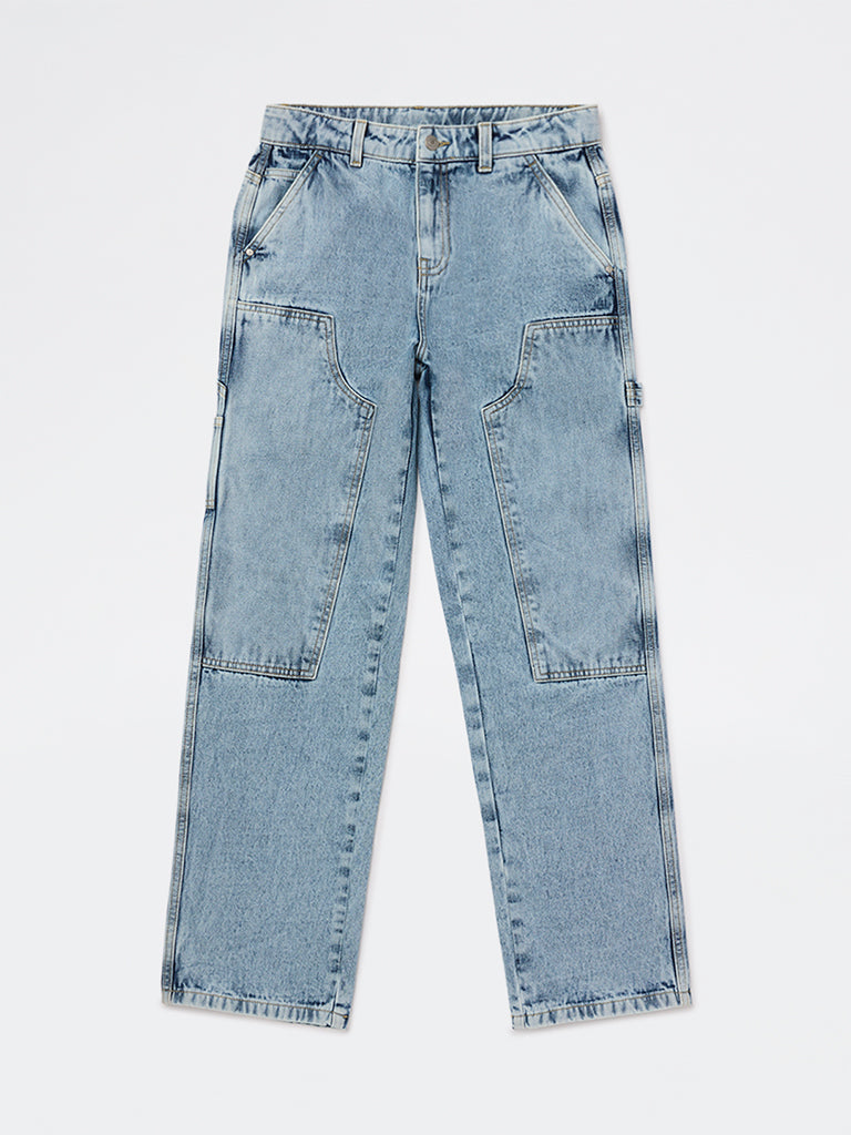 Y&F Kids Boys Blue Faded Mid-Rise Jeans