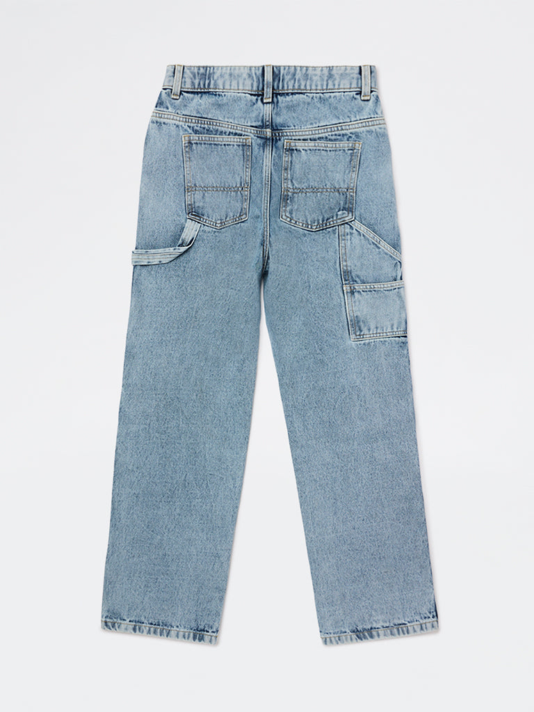 Y&F Kids Boys Blue Faded Mid-Rise Jeans