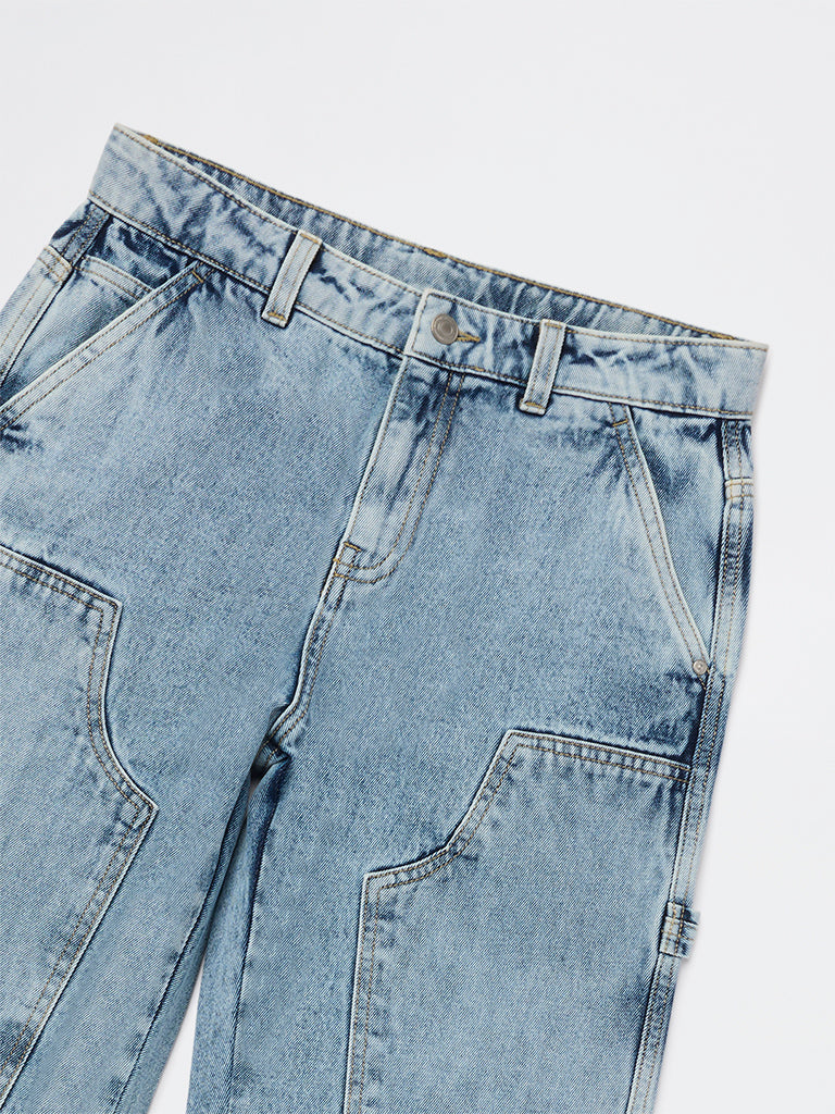 Y&F Kids Boys Blue Faded Mid-Rise Jeans