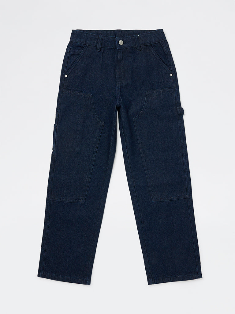 Y&F Kids Boys Dark Blue Straight-Fit Mid-Rise Jeans