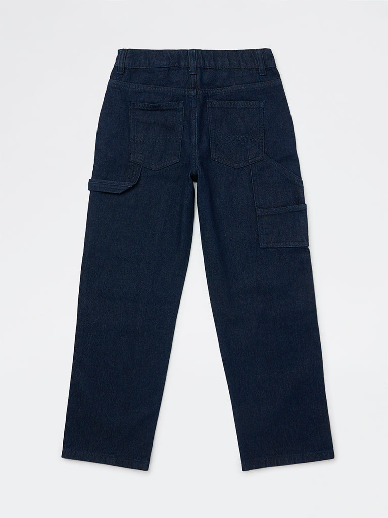 Y&F Kids Boys Dark Blue Straight-Fit Mid-Rise Jeans