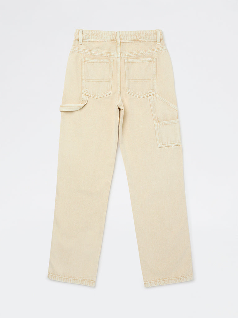 Y&F Kids Boys Beige Straight-Fit Mid-Rise Jeans