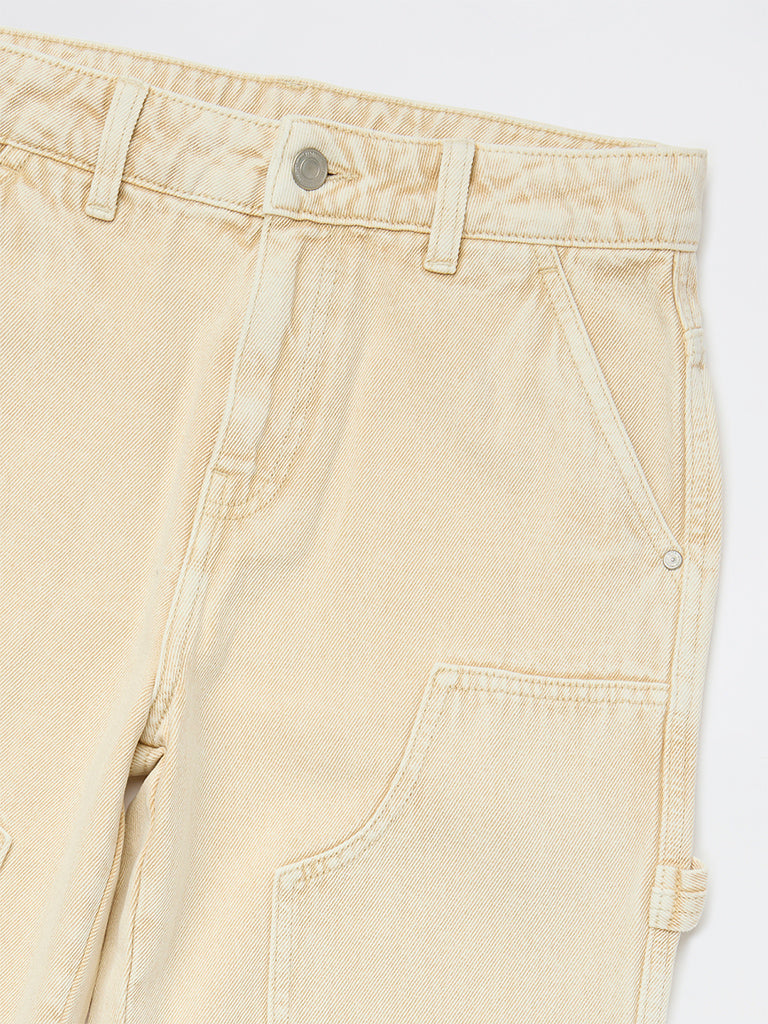 Y&F Kids Boys Beige Straight-Fit Mid-Rise Jeans