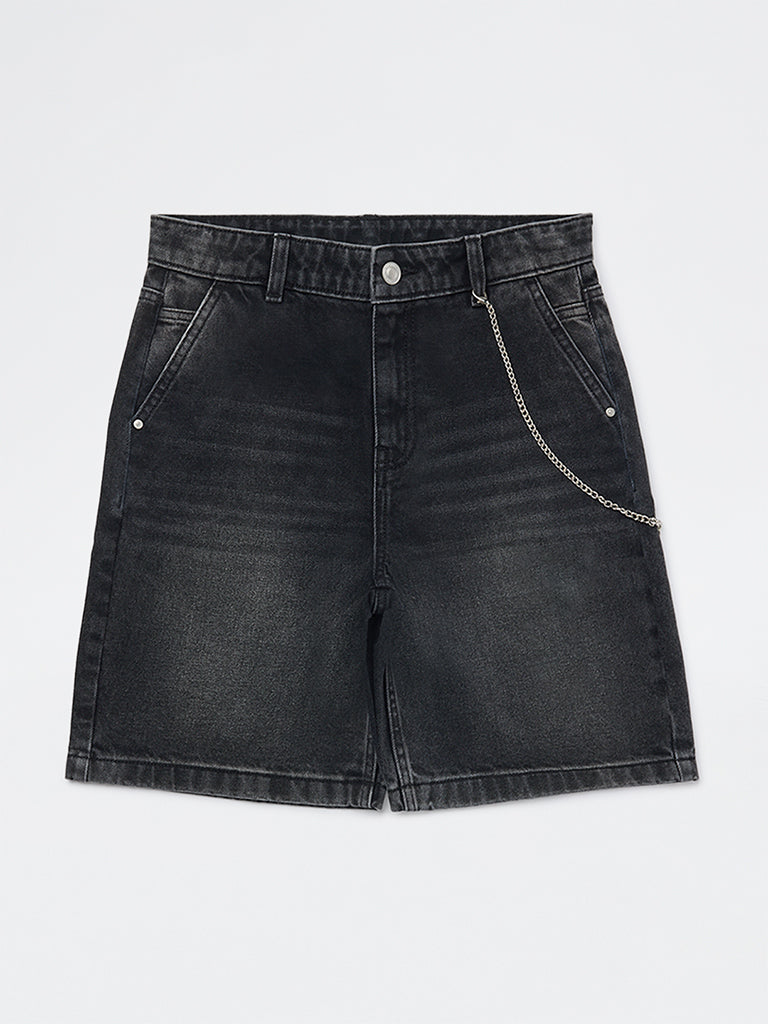 Y&F Kids Boys Charcoal Faded Mid-Rise Denim Shorts