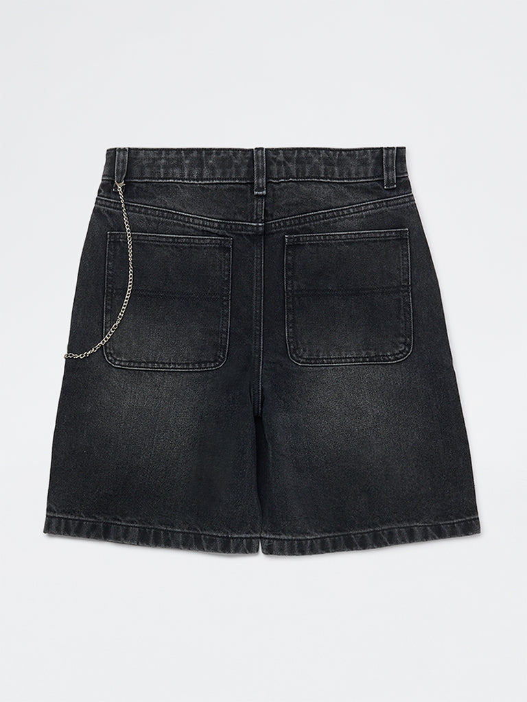 Y&F Kids Boys Charcoal Faded Mid-Rise Denim Shorts