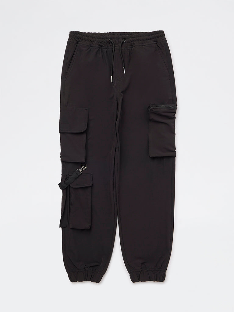 Y&F Kids Boys Black Mid-Rise Cargo Pants