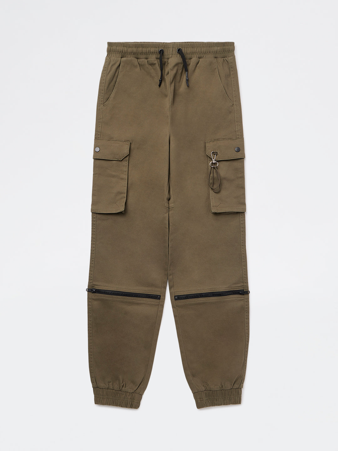 Y&F Kids Boys Olive Mid-Rise Cotton-Blend Joggers