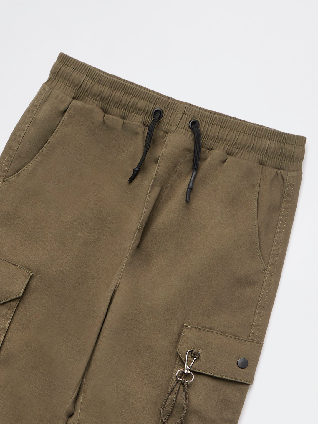 Y&F Kids Boys Olive Mid-Rise Cotton-Blend Joggers