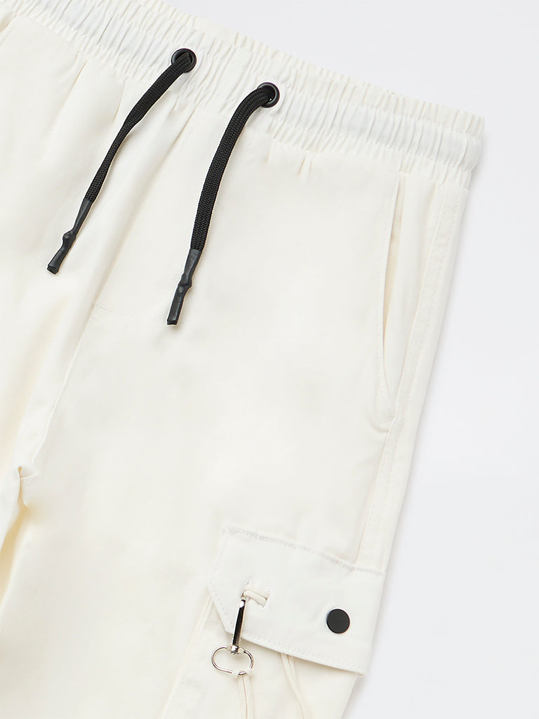 Y&F Kids Boys Off-White Mid-Rise Cotton-Blend Joggers
