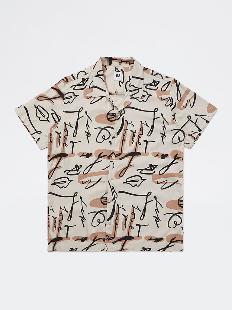 Y&F Kids Boys  Taupe Printed Shirt