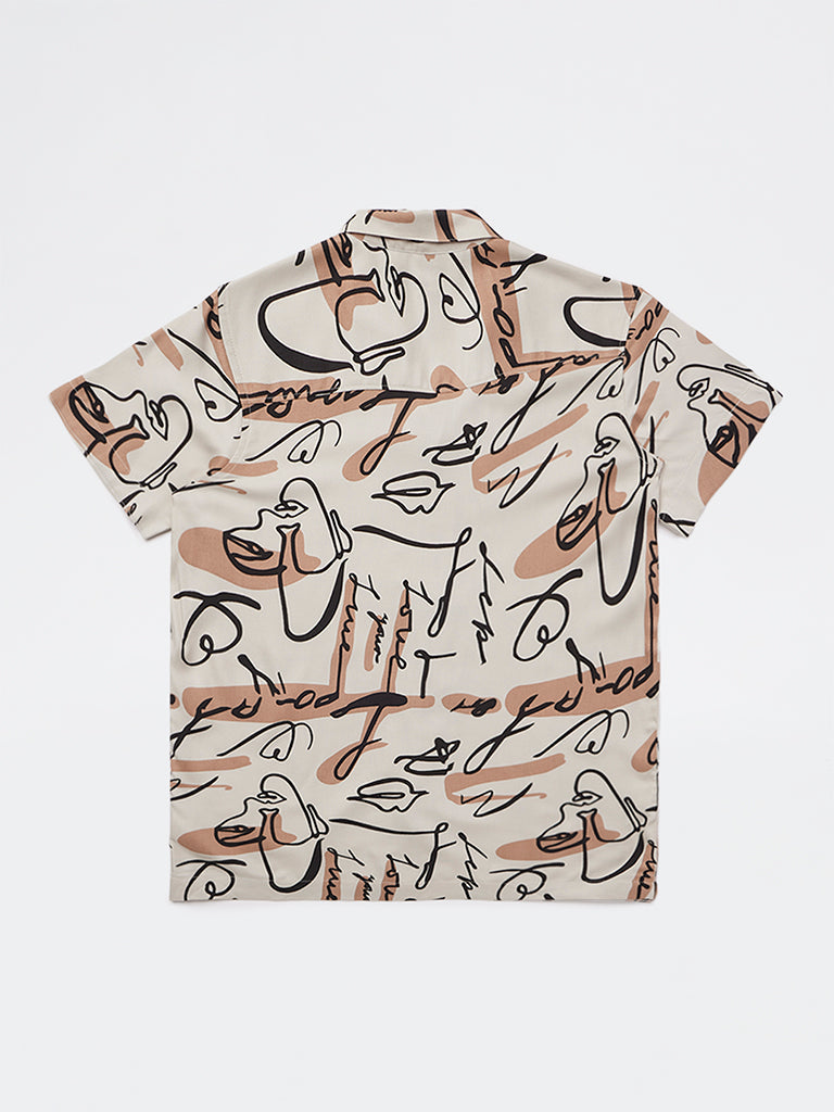 Y&F Kids Boys  Taupe Printed Shirt